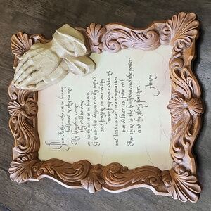 🕊️ Vintage The Lord's Prayer Framed Wall Art with 3D Praying Hands